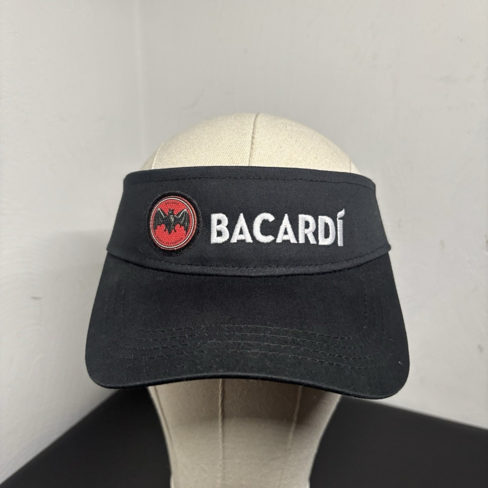 Bacardi Rum Visor Hat Adjustable Black Unisex Adult OSFM Ahead Hook and‎ Loop